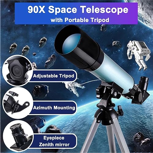 Telescope for Kids & Beginners Adults 50/360mm Astronomical Telescopes Zoom 90X HD Refractor Scope With Tripod (Blue) - Image 2
