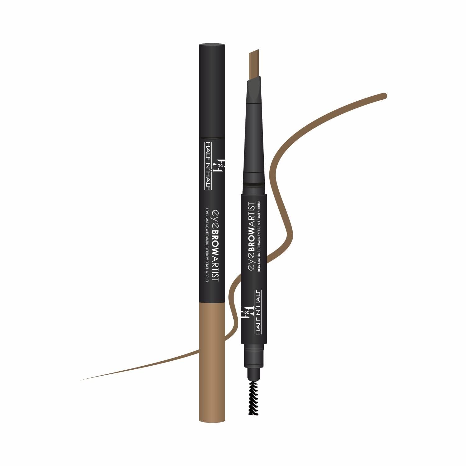 Half N Half Eye Brow Artist Long Lasting Automatic Eyebrow Pencil & Brush | Sleek spoolie brush | Long-Lasting & Natural looking results | retractable pencil easy to use | Perfect arch - Brown
