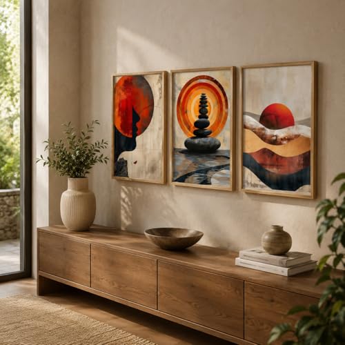 Image of Livin'luxe Set of 3 Abstract Meditation Wall Paintings for Living Room Dining Bedroom Home Decor with Premium Wooden Color Synthetic Frame (25.5 x 19.5 Inch) NM03-61