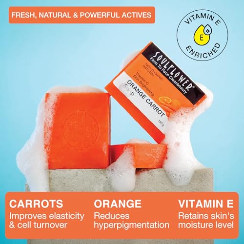 Image of Soulflower Orange Carrot Soap Handmade, 100% Pure, Natural & Cold Processed Grade 1 Bis Standard Premium & Luxurious Soap With Essential Oils, Exotic Herbs & Aroma, 150G