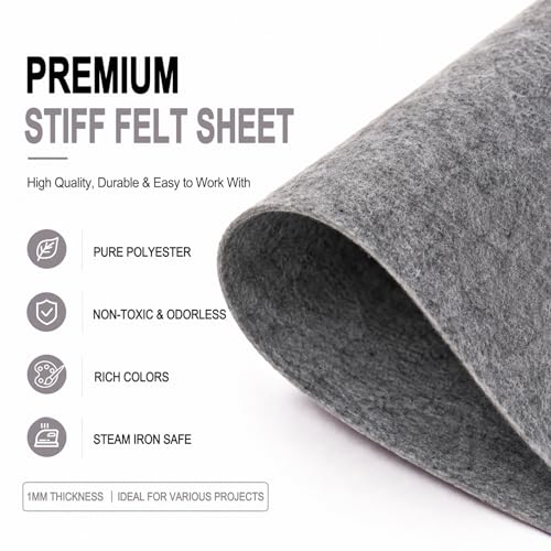 Image of Gray Large Felt Fabric 36 inch x 36 inch (1 Square Yard), 1mm Stiff Felt Sheet, Nonwoven Fabric for Crafts, DIY Projects, Art, Sewing, Lining & Decorations