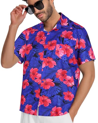 Image of Men Hawaiian Shirt Short Sleeve Summer Beach Button Down Shirts with Pocket