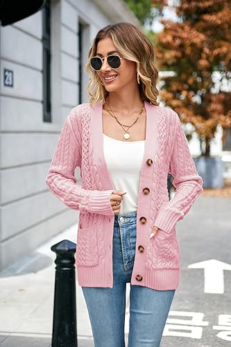 Image of Womens Cardigan Sweaters Cable Knit Sweater 2026 Fall Winter Chunky Open Front Button Down Coats with Pockets