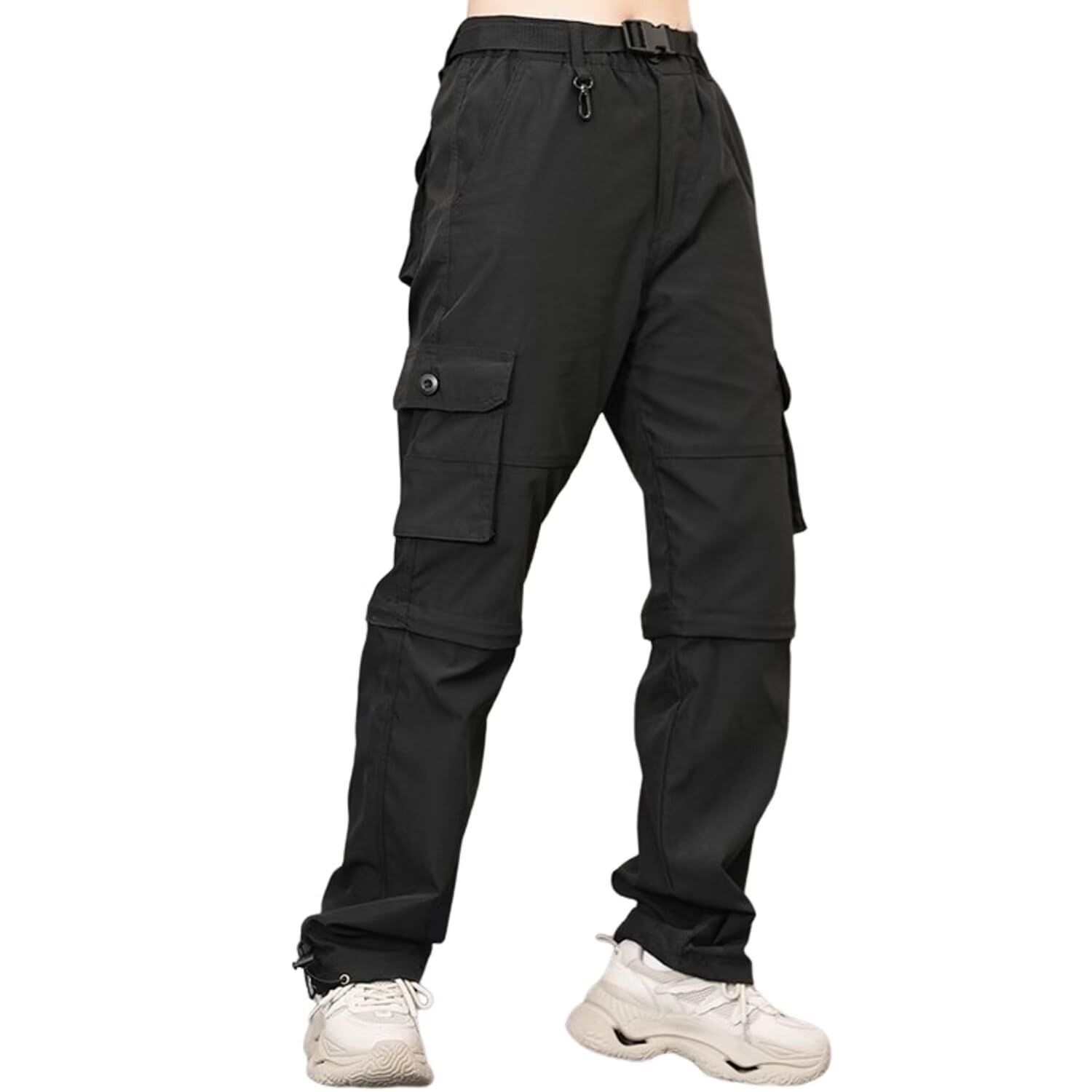 Damen Wanderhose Zip Off Hose Outdoorhose Schnelltrocknend Trekkinghose Abnehmbare Hosenbeine Shorts Atmungsaktiv Cargohose Sommer Hiking Pants Funktionshose mit Gürtel 6 Taschen