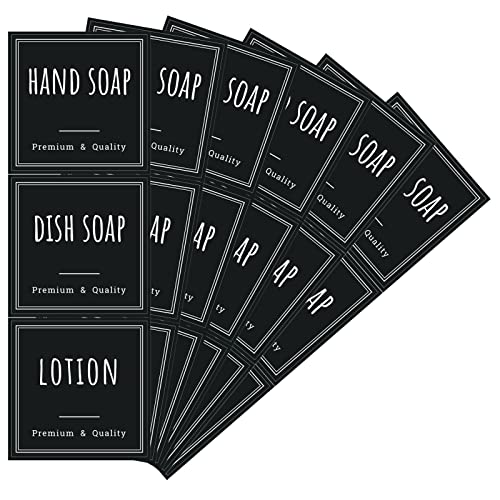 Image of Segbeauty Kitchen Organization Labels, 18pcs Black Removable Waterproof Labels for Containers, Reusable Hand Soap Dispenser Sticker for Farmhouse Modern Home Cleaning Plastic Glass Bottles