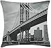 New York Throw Pillow Cojín, Bridge of NYC Vintage East River Image USA Travel Top Place City Photo Art Print, Funda de Almohada Decorativa Cuadrada Decorativa, Gris ， (16"x16 / 40x40cm