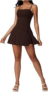 MDSIOKHJ Vestido Informal De Tenis Y Yoga For Mujer, Mallas con Abertura For Sujetador, Vestido For Correr Y Entrenamiento, Ropa Deportiva Sin Mangas, Vestido De Tenis(Brown,M)