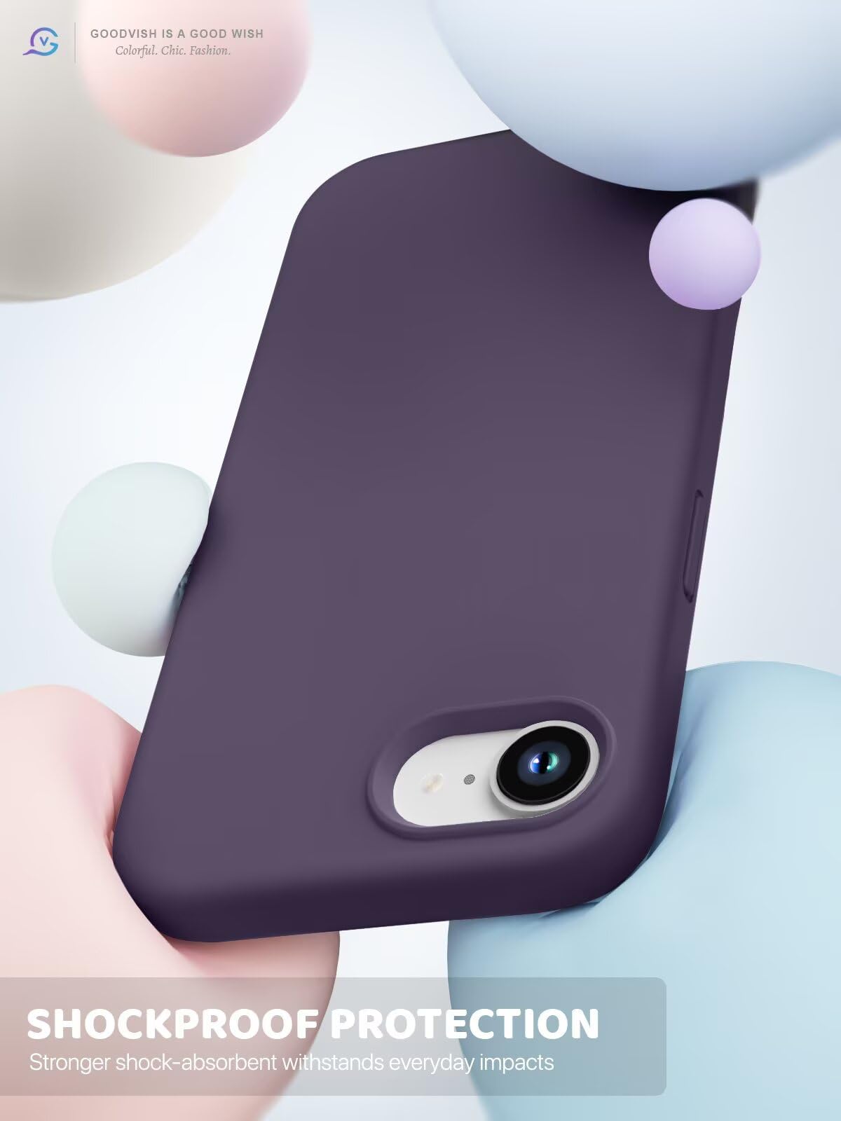 GOODVISH 3 in 1 Silicone Cover per iPhone 16e 6.1", Custodia con 2 Pellicola Vetro Temperato [Protezione Fotocamera] Protezione Anticaduta Case per Cellulare Antiurto Resistente, Viola Scuro