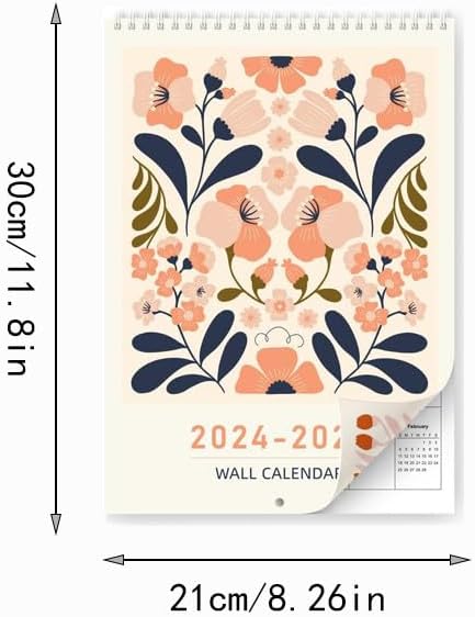 Miniatura 5 de Calendario de pared 2024, calendario de pared 2024-2025 con diseño de flores brillantes, calendario mensual de 18 meses de enero de 2024 a junio de