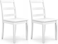 Giantex Set of 2 White Wood Dining Chairs - Farmhouse Ladder Back Kitchen Chairs, 400 lbs Capacity, Rubber Wood Legs
