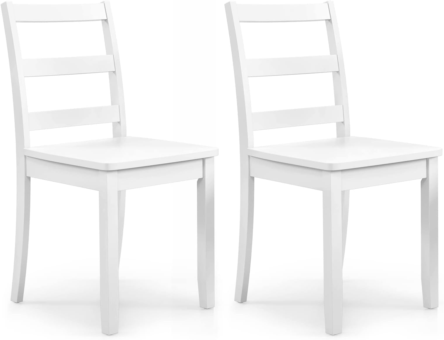 Wood Dining Chairs Set of 2 White - Wooden Armless Kitchen Chairs with Solid Rubber Wood Legs, Non-Slip Foot Pads, Max Load 400 Lbs, Farmhouse Style High Ladder Back Dining Room Chairs