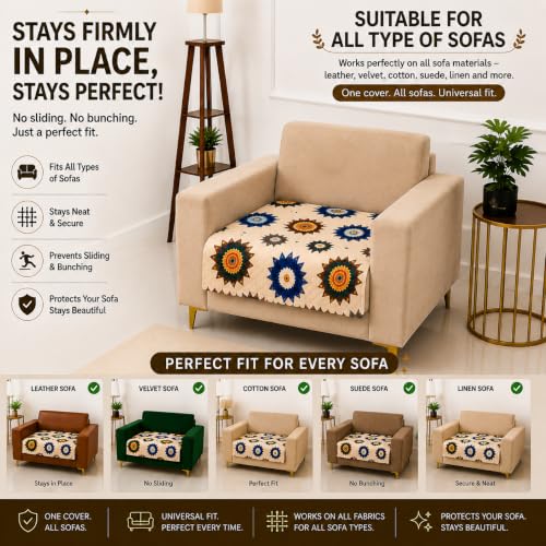 Image of Homerz Premium Printed Quilted Velvet Sofa Slip Cover Protector with Tassels, Sofa Mat, Exact Size, Antislip Cover (Morocco, 1 Seater, Half)