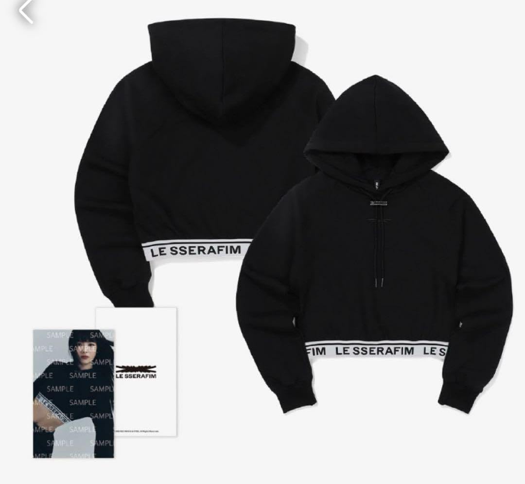 LE SSERAFIM クロップフーディ XL 黒 le-sserafim-flame-rises-goods-