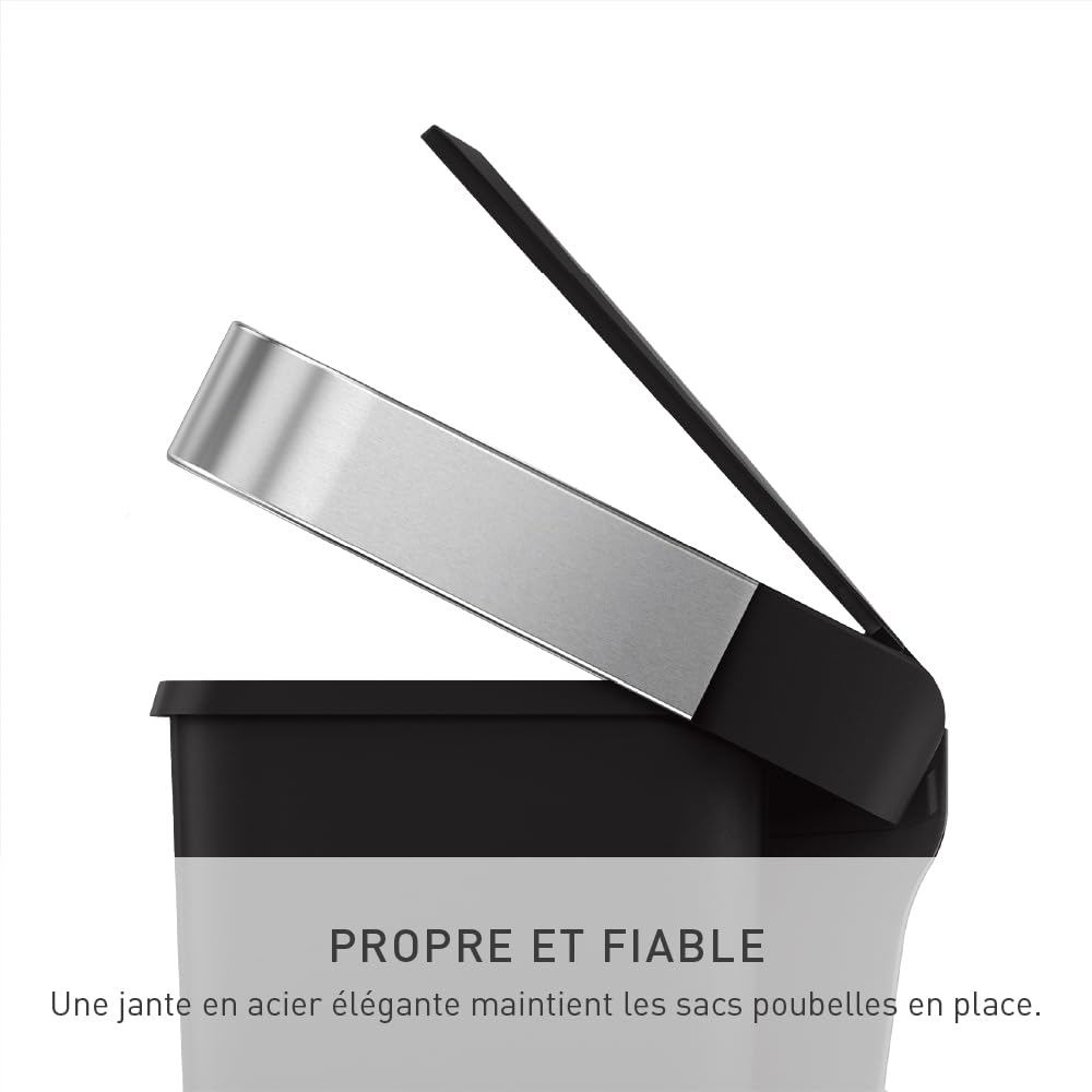 simplehuman CW1385CB poubelle rectangulaire à pédale, avec réserve à sacs, poubelle de cuisine, plastique noir, 45 litres | Rectangulaire, avec Pédale Robuste, Technologie Lid Shox®, Réserve à Sacs Intégrée, Code de Sacs Poubelle sur Mesure