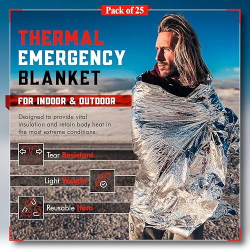 Image of Emergency Blanket Mylar Thermal Space Survival Gear & Supplies 25-Pack Foil