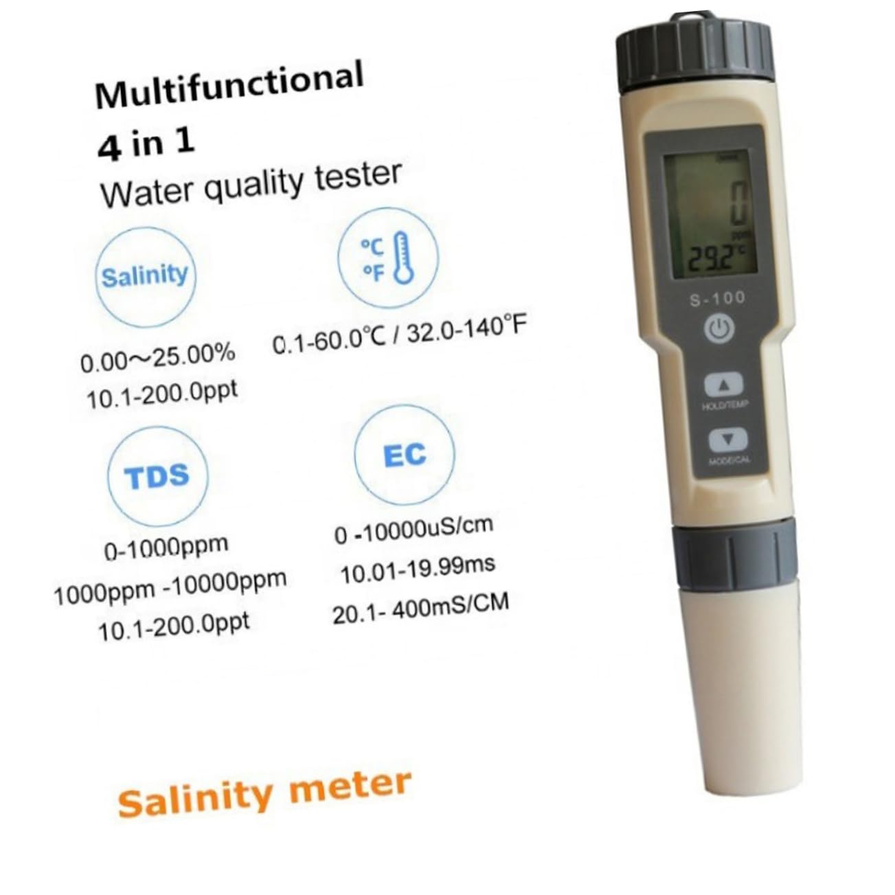Alipis 3 Piezas Medidor de Salinidad Multifuncional Automático para Agua Probador de de Agua Tipo Bolígrafo Precisión para Acuarios y Piscinas Detección de Conductividad y Temperatura