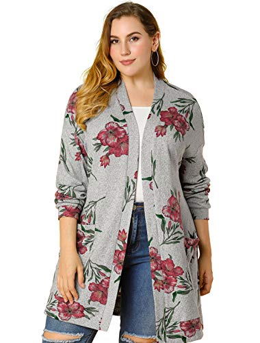 Image of Agnes Orinda Women's Plus Size Lightweight Cardigan Casual Soft Long Sleeve Floral Knit Cardigans with Pockets