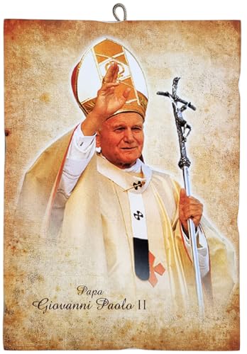 Stampa laser su legno MDF. KUSTOM ART Quadro da Parete Sagomato Stile Vintage Serie Immagini Sacre Papa Giovanni Paolo II Secondo Stampa su Legno 25x18cm
