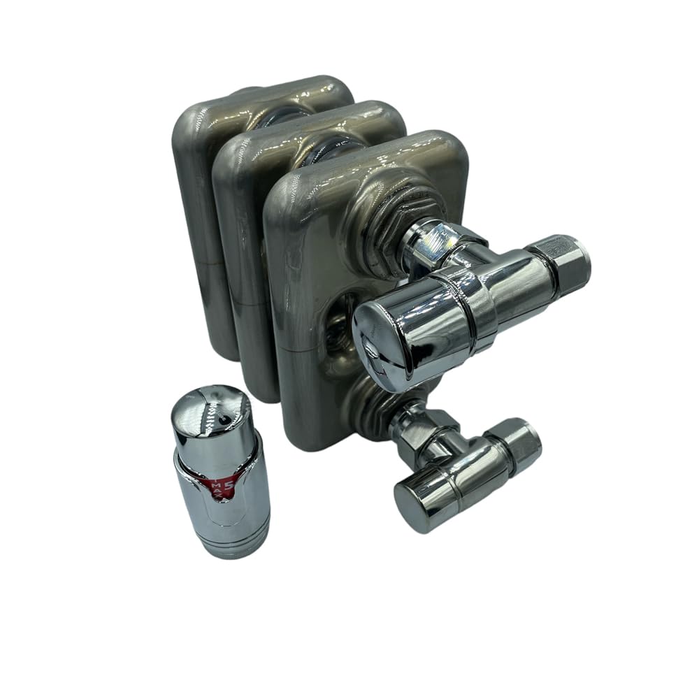 Kit Valvole Termostatiche per Termosifoni HM Cromate 1/2"x16 mm | Valvola + Detentore + Adattatori Multistrato + Testa Termostatica | Risparmio Energetico e Controllo Temperatura