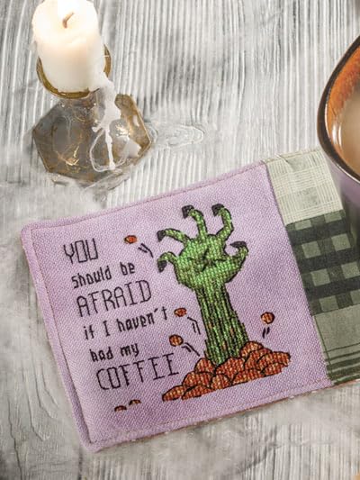 Image of VolcanoStitching Halloween 2023 Just Cross Stitch Magazine 14ct Aida | 2023 Just Cross Stitch Halloween Special Issue magazine bundled with hand-dyed 14-count Aida cross stitch fabric.