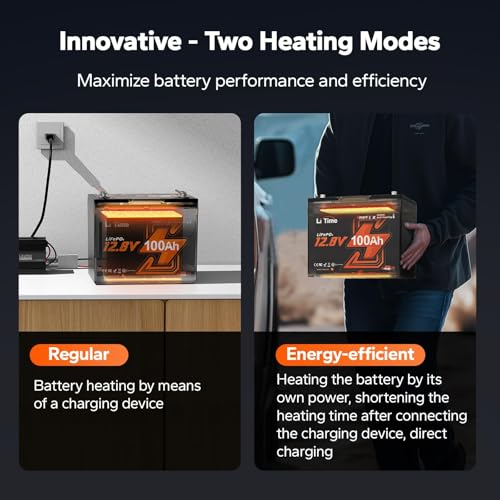 Image of Litime 12V 100Ah Self Heating RV LiFePO4 Battery for Travel Trailer(2 Pack)