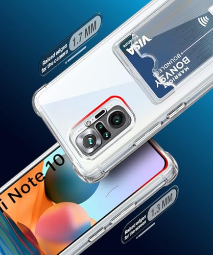 Image of WOW IMAGINE Transparent Back Cover Case for Xiaomi Redmi Note 10 Pro | Flexible Built-in Slim Card Pockets Wallet | 360 Camera Protection TPU | Soft Silicone Mobile Cover - Transparent