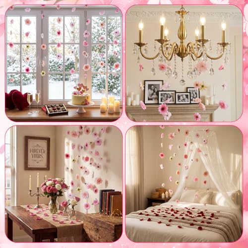 Sliner 8 Pcs 52.5 ft Artificial Flower Garland Hanging Decorations Dangling Fake Flowers with Hooks Spring Party Decorations for Wedding Background Arch Birthday Baby Shower Home Garden Decor (Pink) by Sliner - Used condition - Image 5