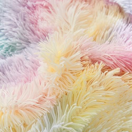 SUCSES Pink Faux Fur Duvet Cover Set Plush Shaggy Twin Bedding Sets for Girls Fluffy Furry Kids Bed Sets Tie Dye Rainbow Comforter Cover Set 6 514MaFPOs0L. AC