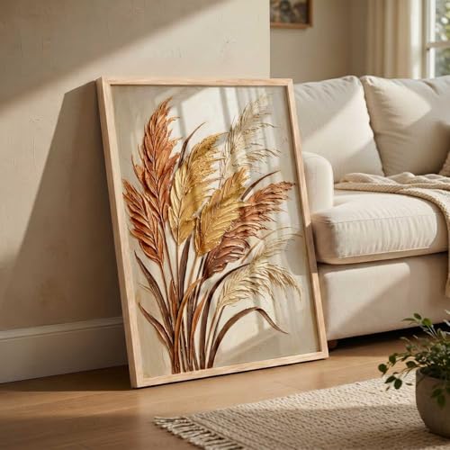 Image of kotart Abstract Floral Art WALL Framed Painting | Big Aesthetic Flowers leaves WALL Framed Paintings for Living Room Bedroom Wall Decor (14X20 inch)