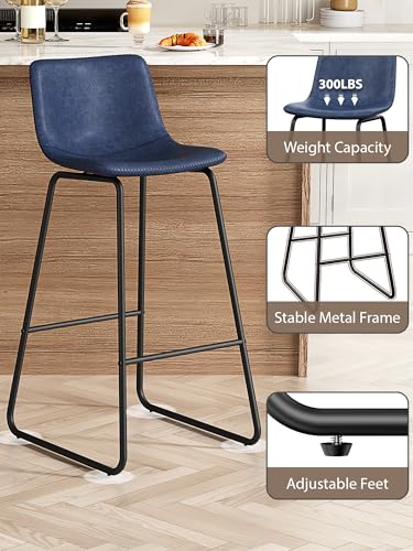 Image of 30in Bar Stools Counter Height Chairs Set of 3 Metal Legs (Blue)