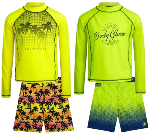 Image of Body Glove Boys Swim Set - 4 Piece UPF 50+ Swim Trunks and Rash Guard for Boys Kids Swimwear Set (Sizes: 4-12)
