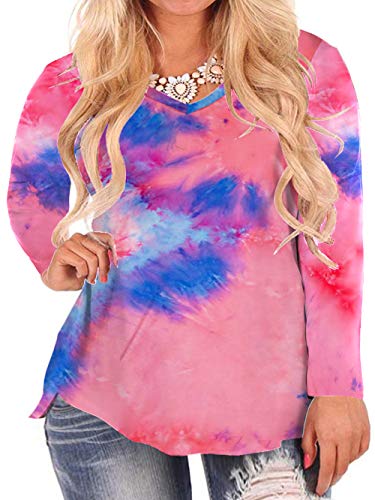 ROSRISS Tie Dye Shirt Women Plus Size Long Sleeve Tunic Blouse ZE 28W