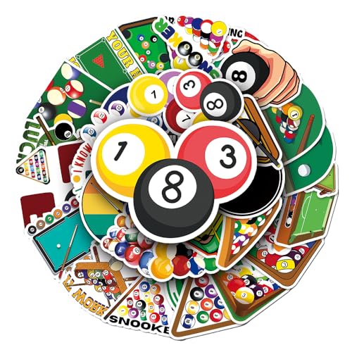 Playful Billiards Pool Vinyl Stickers, 50 PCS Waterproof Game Decals for Laptops Scrapbooking, Journals, Notebooks