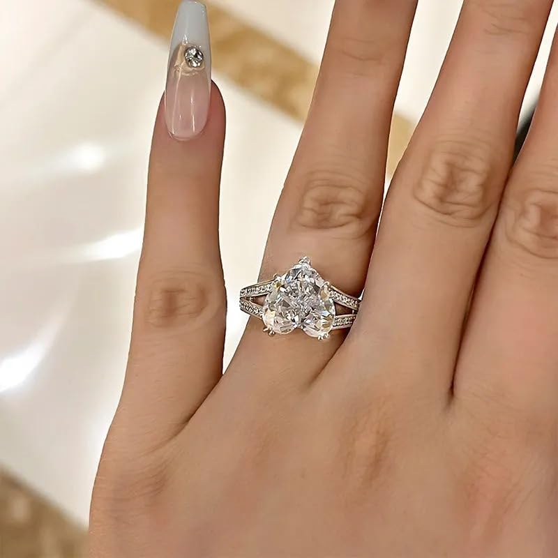 White Gold Plated Heart-shaped Cubic Zirconia Elegant Double-layer Engagement Rings Wedding Bridal Band Promise Rings Evening Parties Anniversary Valentine's Day Gifts Eternity Bands for Women4