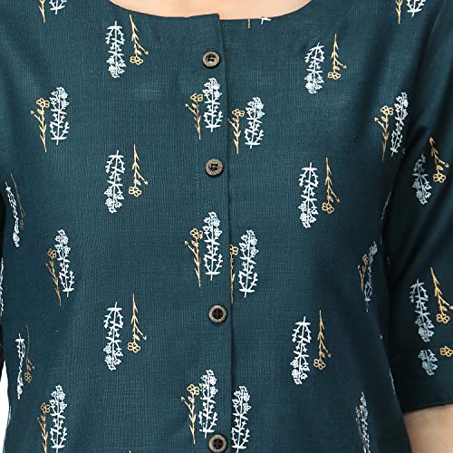 Image of OM SAI LATEST CREATION Slub Rayon Fully Stitched Anarkali Foil Print Kurti for Women & Girls on Jeans Palazzo or Skirt (Plus Size Upto 2XL) (Black)