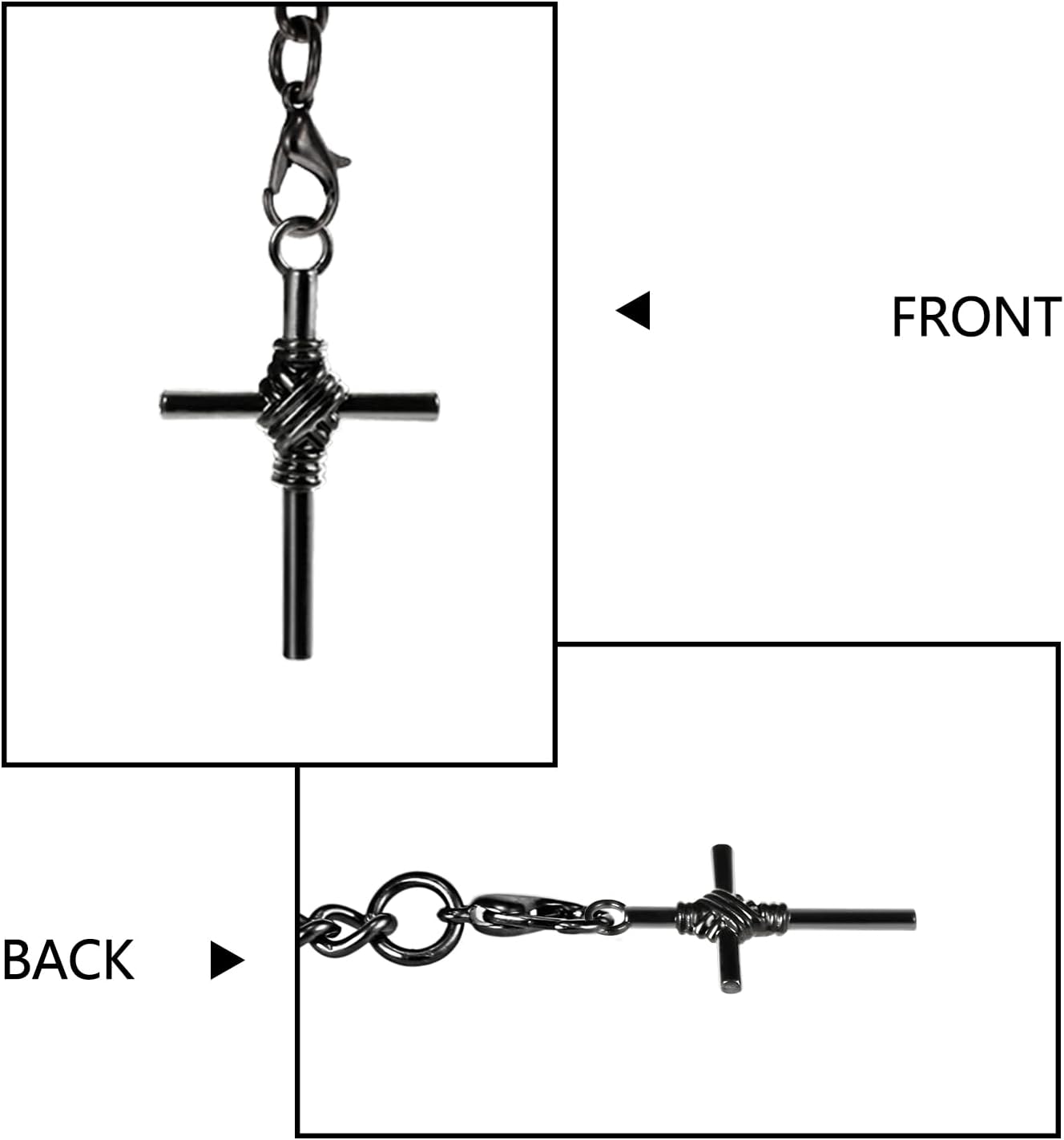 TREEWETO Men's Double Albert Chain Pocket Watch Curb Link Key Chain 3 Hooks with Antique Cross Pendant Design Charm Fob T Bar