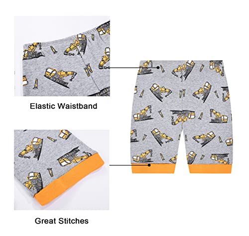Benaive Pajamas for Boys, Summer Pjs for Boy Cotton Pajama, 4-Piece Children Shorts Set (Digger, Grey & Black, 2T) - image 6