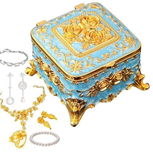 Boîte à bijoux vintage doublé de velours pour boucles d'oreilles et bagues rétro - 2