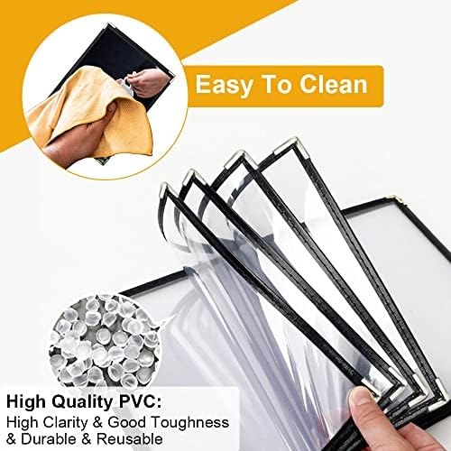 YAANBUNB 6 Pcs A4 Menu Covers Single Page Double View Menu Covers American Style Menu Holders Transparent Restaurant Menu Covers Black Binding Menu Sleeves with Corner Protectors for Restaurants Cafe