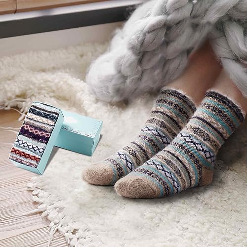 Image of ICEIVY Socks Women, Soft Knit Wool Winter Thick Warm Cabin Fuzzy Crew Women Socks 5 Pack