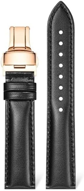 Black Genuine Leather Watch Strap for Longines – Replacement Band with Stainless Steel Butterfly Clasp