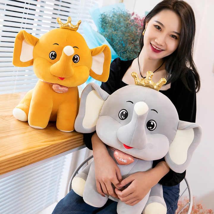 Image of Lovely Elephant with Crown Super Soft Stuffed Plush Toy Cartoon Characters Kids Favorite Ellie Soft Toy Animal Smile Home Decoration Item 35 cm