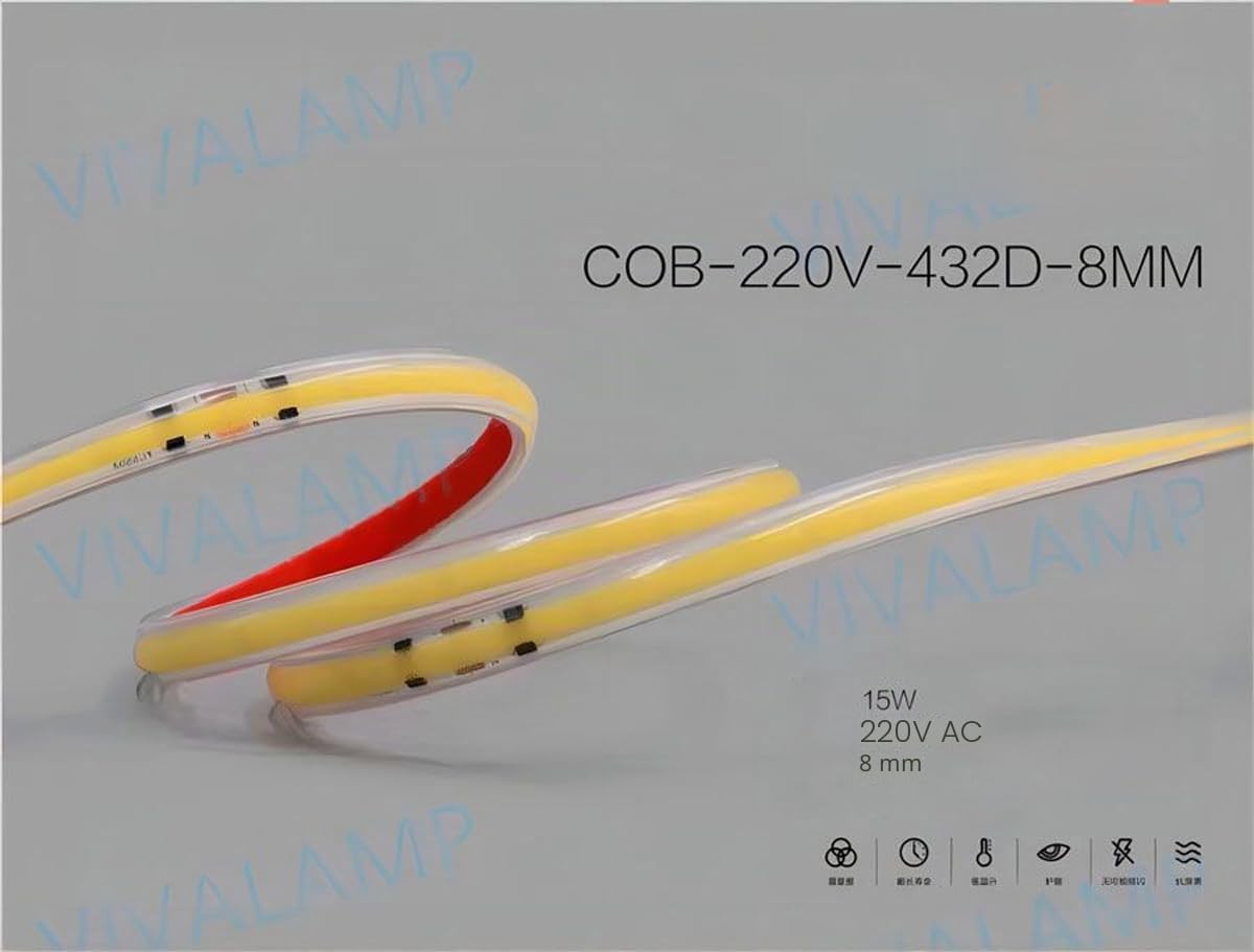 Striscia Led Cob 220V per esterno 15W metro senza trasformatore adesiva super flessibile luce continua IP67 luce calda naturale fredda (4000K Natura, 5 metri)