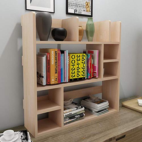 Jcnfa-Shelves Desktop Shelf Solid Wood Bookcase DVD Blu-ray Media Storage File Manager Student Computer Desk Shelf, 4 Sizes (Color : Wood Color, Size : 31.497.8731.49in)