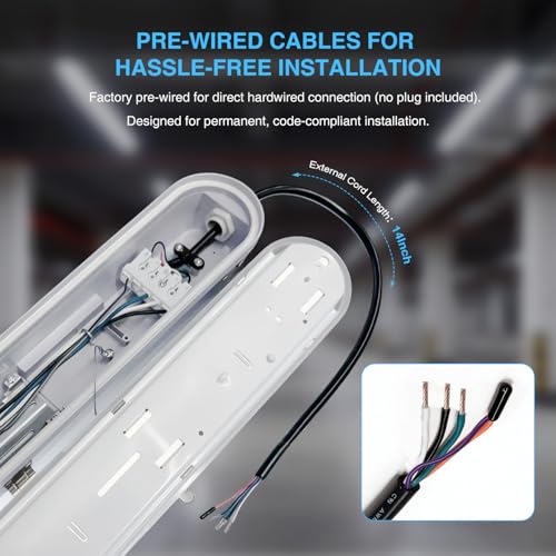 Image of 8FT LED Vapor Tight Light Fixture 2Pack,13000LM, 70W /80W /90W /100W Adjustable, 5CCT 6500K-3000K Color Selectable,ETL Listed,IP65 Waterproof Vapor Proof Light for Car Wash,Warehouse,Basement