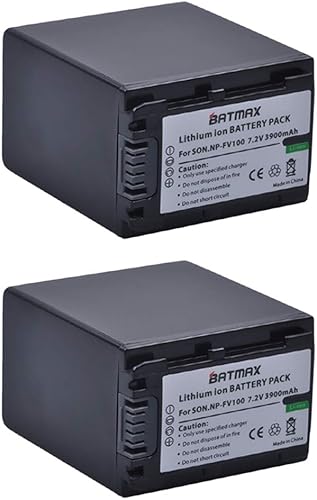 Miniatura 2 de Batmax 2 baterías NP-FV100 de 3900 mAh + cargador dual LCD USB para Sony NP-FV100A; DCR-SR15, SR21, SR68, SX44, SX85, FDR-AX100, HDR-CX110,