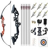 Monleap Archery 51' Takedown Recurve Bow and Arrows Set for Adults Metal Riser Longbow Kit Right Hand Straight Bow for Beginner Hunting Shooting Practice 30 40 50lb (Red 50lb)