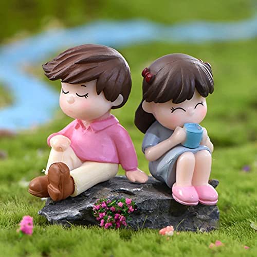 Cute Sweety Lovers Relaxing Coffee Couple Showpiece Figurine Best Valentine Day Miniature Gift for Girlfriend, Boyfriend and Best for Fairy Landscape Garden Home Decor (Multicolor)