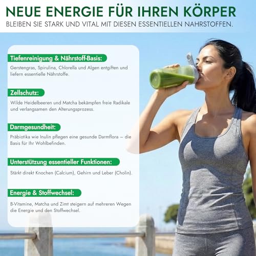 Grüne Entgiftungspulver, 200g Grüner Helper, Superfood Pulver Helfer Pflanzenpulver mit Matcha, Gerstengras, Spirulina & Heidelbeeren, Rich in Macronutrients, Micronutrients & Fiber, Vegan 6