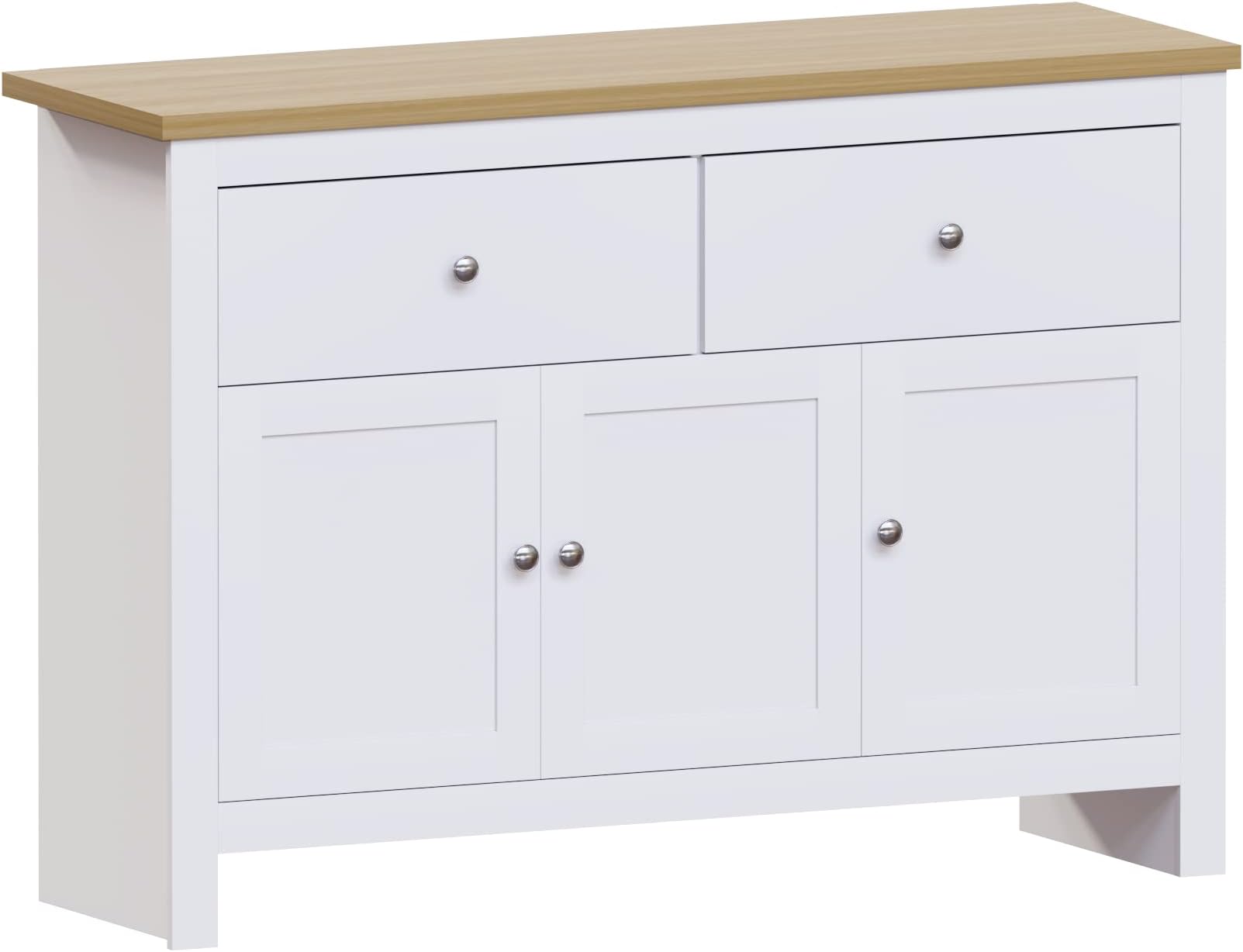 Vida Designs Arlington Sideboard, Buffet Table, Cupboard Cabinet (White & Oak, 2 Drawer 3 Door)